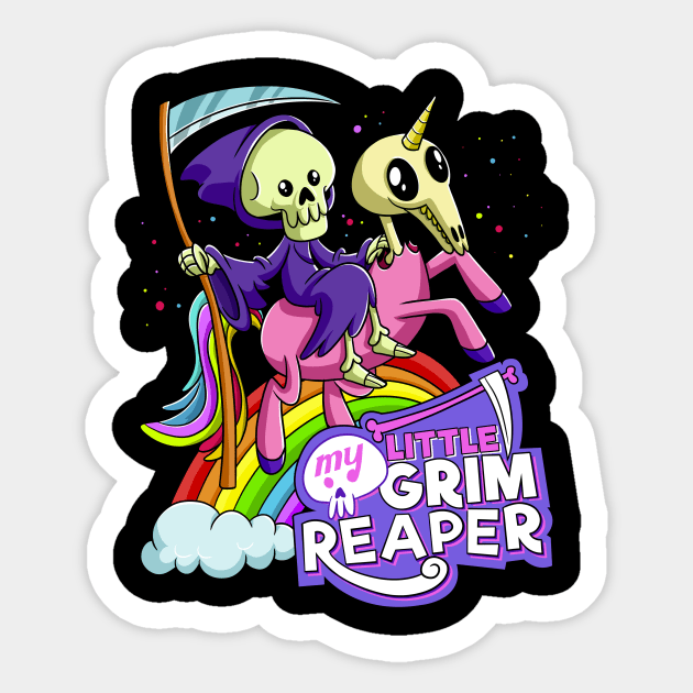 Cute Death My Little Grim Reaper and Unicorn skull Sticker by Juandamurai